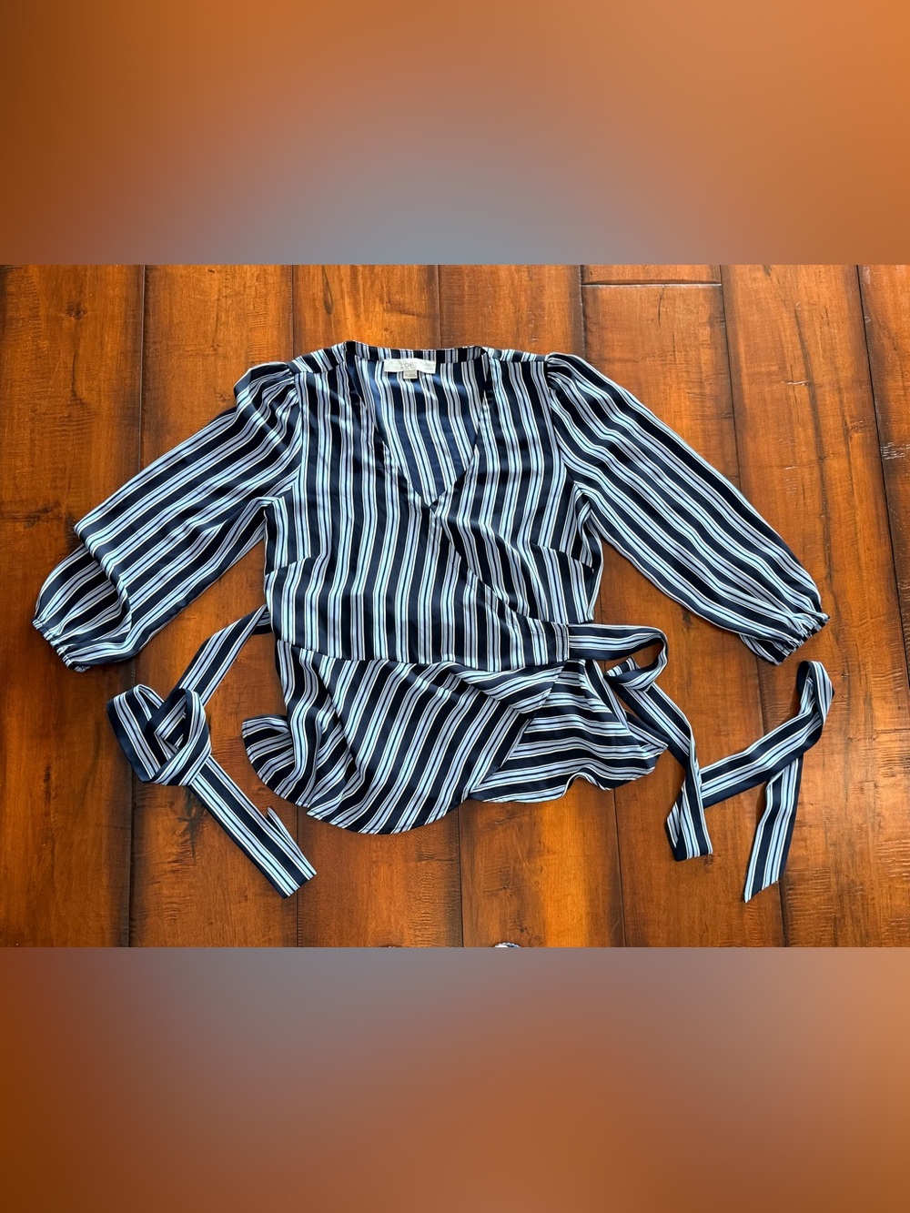 LOFT Navy & White Striped Wrap Blouse
